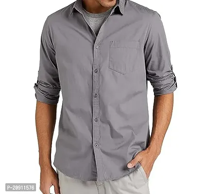 Stylish Grey Cotton Blend Regular Fit Shirt For Men-thumb0