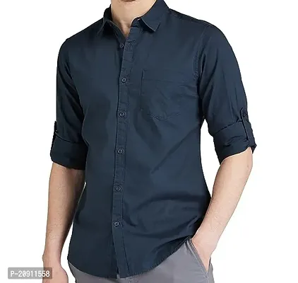 Stylish Blue Cotton Blend Regular Fit Shirt For Men-thumb0