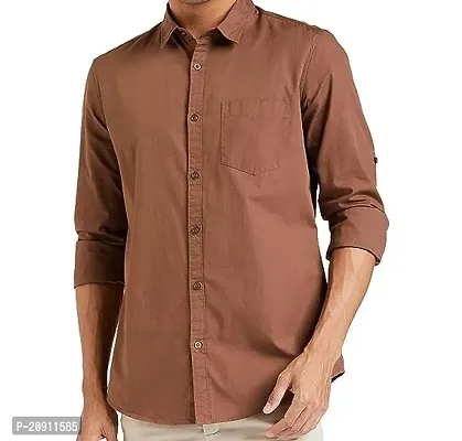 Stylish Brown Cotton Blend Regular Fit Shirt For Men-thumb0