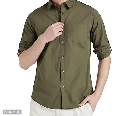 Stylish Olive Cotton Blend Regular Fit Shirt For Men-thumb0