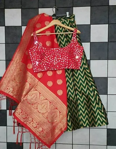 Attractive Women's Banarasi  Silk Jacquard Lehenga Choli Set