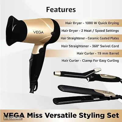 Miss Versatile Styling Set Straightener, Curler  Dryer Gift Combo (VHSS-03)Black
