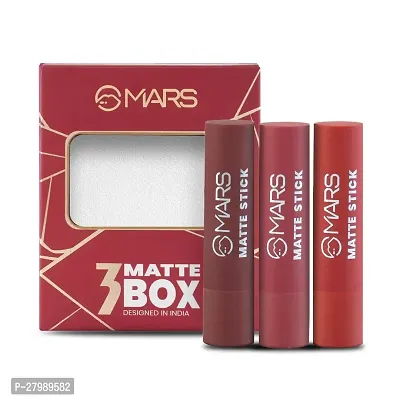 Matte Box Set of 3 Lipsticks for Women | Long-Lasting | Smooth Finish | Moisturising | One Swipe Pigmentation | (3x3.2 gm) (01-Red  Maroon)-thumb0