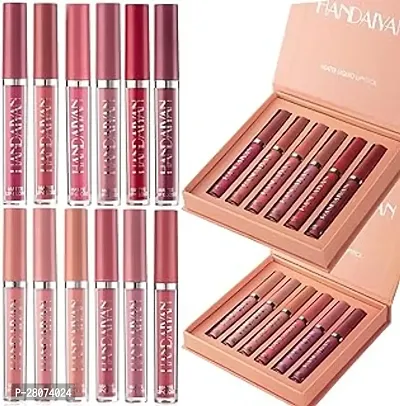 HANDAIYAN 12 Color Crayon Matte Lipstick Set Waterproof, Non-Fading, Non-Stick Lipstick Pencil with Sharpner, Velvet Tint Red and Nude Colors Lonlasting Makeup Gift Set