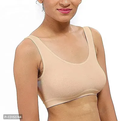 Jiya Fashion Women Polycotton Non Padded Non-Wired Air Sports Bra Inner Wear for Daily Use Pack of 3(Black White Skin) Fit MAELS18 (34)-thumb3