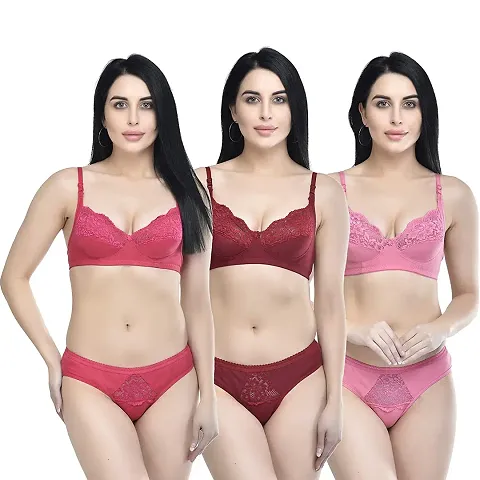 Women's Laced Bra and Panty Set | Beautiful Combo of Lingerie Set | Pack of 3 by The Stylers