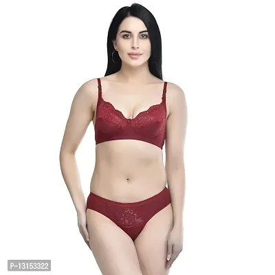 Navya Fashion Women Cotton Non Padded Non Wired, Lingerie Set (Pack of 1) MAELS05 (34, Maroon)-thumb3