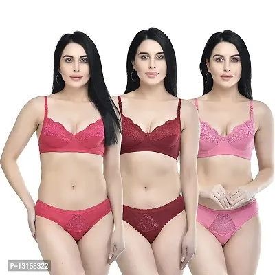 Navya Fashion Women Cotton Non Padded Non Wired, Lingerie Set (Pack of 1) MAELS05 (34, Maroon)