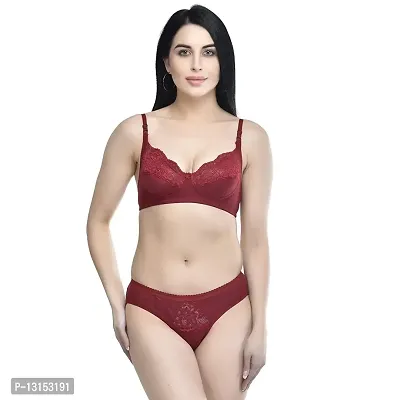 Navya Fashion Women Cotton Non Padded Non Wired, Lingerie Set (Pack of 1) MAELS05 (36, Maroon)-thumb2