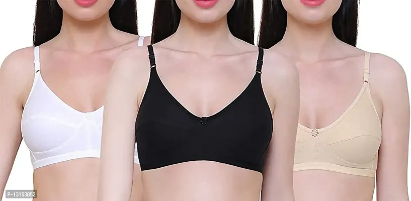 Buy Jiya Fashion Non Padded, Non Wired Daily Use Bra for Women Pack of  3(White,Skin Black) (32, White) Online In India At Discounted Prices