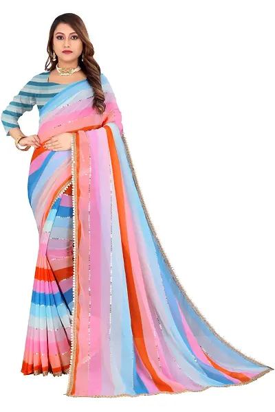 Qyra Digital Print Bollywood Georgette Saree (Multicolor)