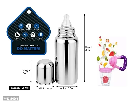 Ecom fashion hub Milk Water Feeding Bottle with Stainless-Steel  BPA-Free Sipper Nipple Absolute Light Weight Leakage Proof Easy Clean Design- 250 ML-thumb3