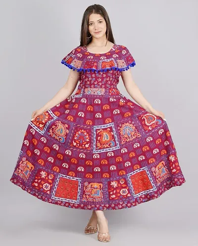 Trendy Woman Hand Block Anarkali With Half Sleeves