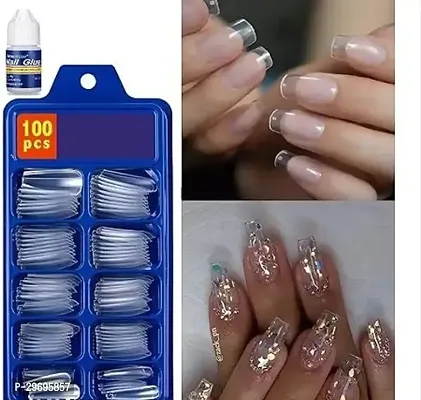 Transparent Nails 100 Reusable Artificial Fake Nail Set  Lightweight Long lasting Easy To Use Apply  Remove  Quick Fix For Festivals Special Occasions-thumb0