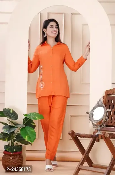 Contemporary Orange Rayon Self Pattern Co-ords Sets For Women