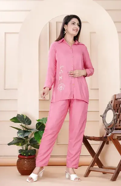 Classy Rayon Self Pattern Co-Ords Sets For Women