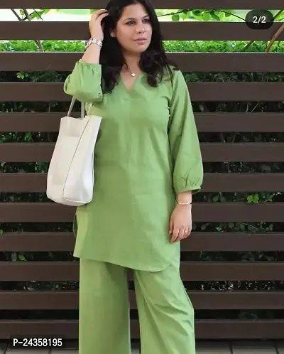 Contemporary Green Rayon Solid Co-ords Sets For Women-thumb2