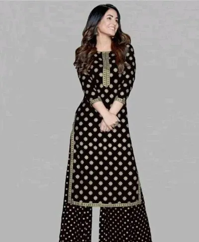 TREDIFIC Women Latest Gold Printed Festive Kurta with Palazzo for Women and Girl