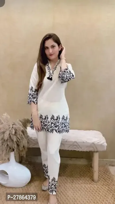 Fancy White Embroidery Rayon Co-ord Set For Women