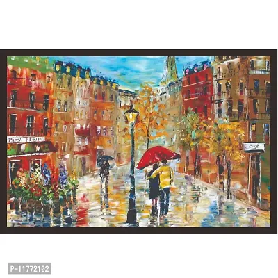 Mad Masters Rainy Street Art 1 Piece Wooden Framed Painting |Wall Art | Home D?cor | Painting Art | Unique Design | Attractive Frames-thumb0