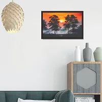 Mad Masters Landscape Sunset in The Forest Framed Wall Painting (18 x 12 inch, Textured UV Reprint)-thumb4