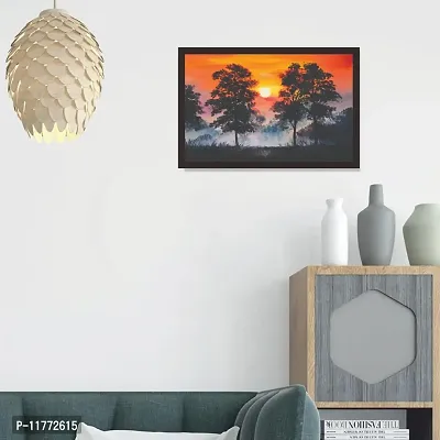 Mad Masters Landscape Sunset in The Forest Framed Wall Painting (18 x 12 inch, Textured UV Reprint)-thumb5