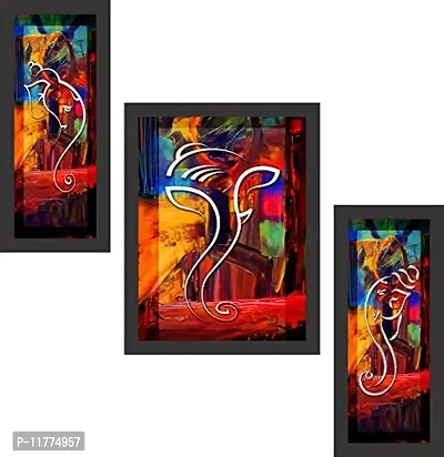 Mad Masters Lord Ganesha Wall Art Painting Set of 3 for Living Room