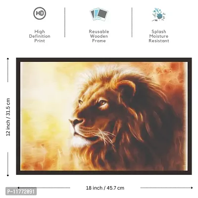 mad masters Beautiful Airbrush Painting of Lion Head with Majesticaly Peaceful Expression Wall Painting with Frame (18 inch x 12 inch, Textured UV Reprint)-thumb2