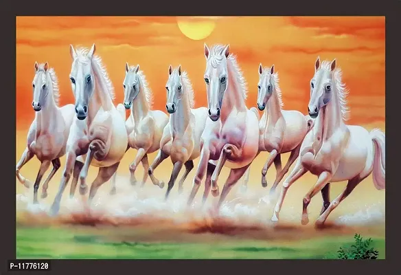 Mad Masters Seven Lucky Running Vastu Horses Painting (18 x 12 inch, UV Textured Print)