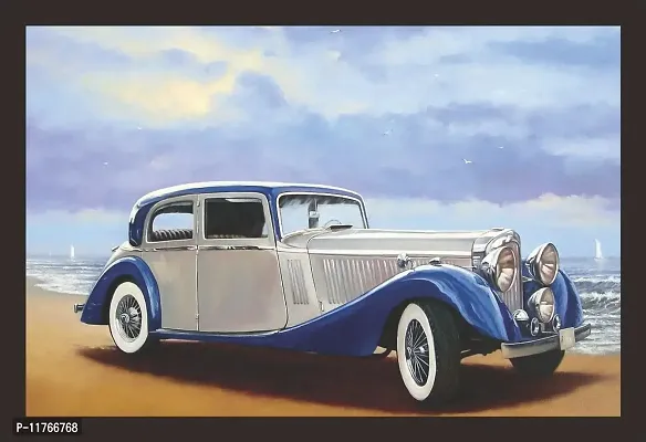 Mad Masters Car, sea, Drawing, Oil Painting, Retro 1 Piece Wooden Framed Painting |Wall Art | Home D?cor | Painting Art | Unique Design | Attractive Frames