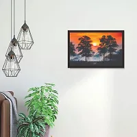 Mad Masters Landscape Sunset in The Forest Framed Wall Painting (18 x 12 inch, Textured UV Reprint)-thumb3