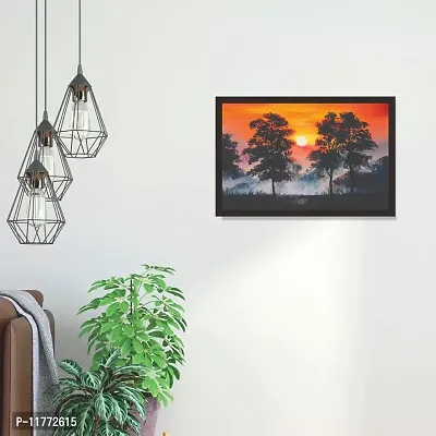Mad Masters Landscape Sunset in The Forest Framed Wall Painting (18 x 12 inch, Textured UV Reprint)-thumb4
