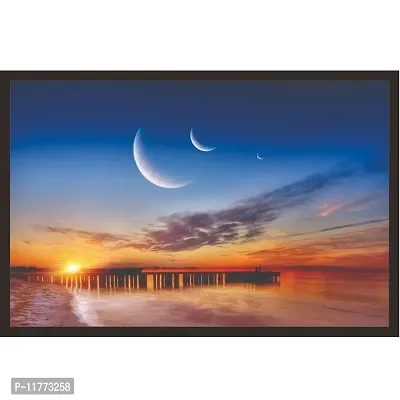 Mad Masters Sunset with 3 Moon Abstract Painting 1 Piece Wooden Framed Painting |Wall Art | Home D?cor | Painting Art | Unique Design | Attractive Frames-thumb0