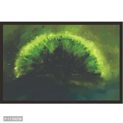 Mad Masters Abstract Art of Green Peacock Decorative Wall Painting with 1 Piece Wooden Frame