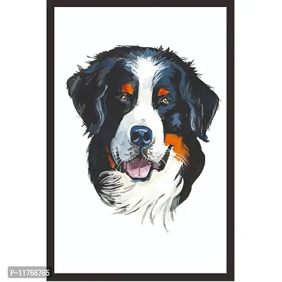 mad masters Bernese Mountain Portrait Dog Gouache Hand Drawn Wooden Framed Painting (Multicolour, 12 x 18)-thumb0