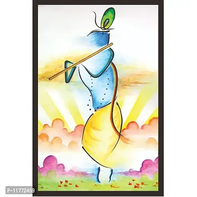 Mad Masters Lord Krishna 1 Piece Wooden Framed Wall Art Painting for Home Decor