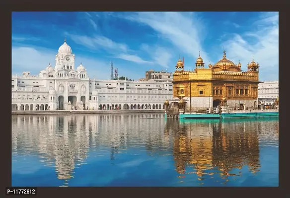 mad masters Sikh gurdwara Golden Temple Harmandir Sahib. Amritsar, Punjab, India Textured UV Reprint Wooden Framed Religious Painting (18 inch x 12 inch, Multicolour)-thumb0