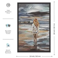 Mad Masters Girl on a Beach Art Framed Painting (Wood, 18 inch x 12 inch, Textured UV Reprint)-thumb1