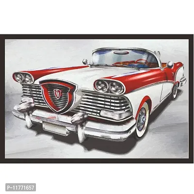 Mad Masters Retro car.Vintage Background Framed Painting (Wood, 18 inch x 12 inch, Textured UV Reprint)