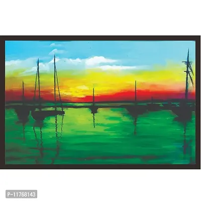 Mad Masters Beautiful Sunset with Boats 1 Piece Wooden Framed Wall Art Painting for Home D?cor-thumb0
