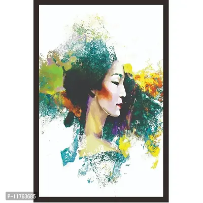 Mad Masters Abstract Painting with Asian Woman and Color Splash 1 Piece Wooden Framed Wall Painting