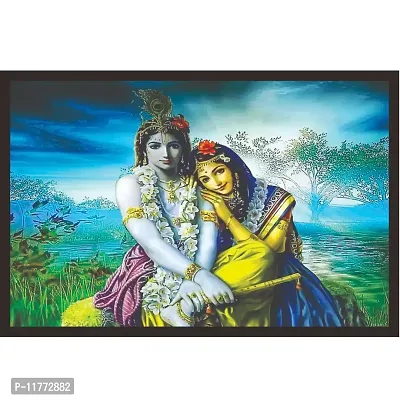 Mad Masters Lord Krishna and Radha Divine Couple 1 Piece Wooden Framed Wall Art Painting