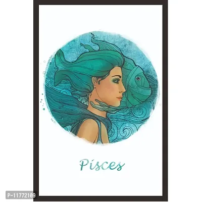 Mad Masters Pisces Zodiac Sign as a Beautiful Girl Framed Painting (18 inch x 12 inch, Textured UV Reprint)