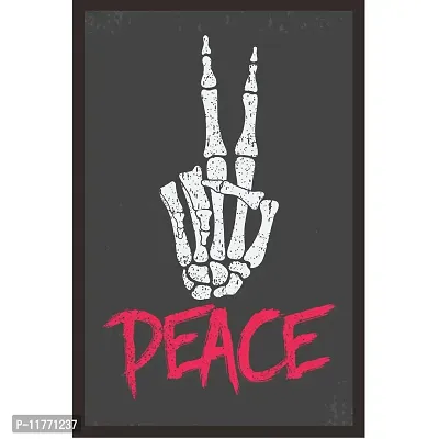 Mad Masters Peace Gesture Sign Print with Skeleton Bones Hand Framed Painting (Wood, 18 inch x 12 inch, Textured UV Reprint)