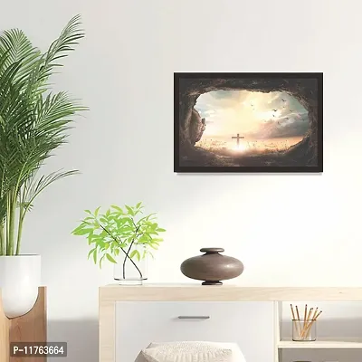 Mad Masters Good Friday Concept: Empty Tomb Stone with Cross on Meadow Sunrise Background. 1 Piece Wooden Framed Painting |Wall Art | Home D?cor | Painting Art | Unique Design | Attractive Frames-thumb3