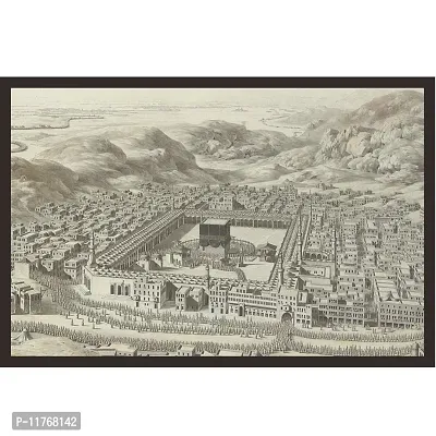 Mad Masters Handmade Drawing of Holy Kaba in Mecca 1 Piece Wooden Framed Painting -18 x 12-thumb0