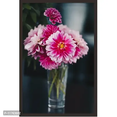 Mad Masters Pink and Yellow Petaled Flower on Red Glass Vase. 1 Piece Wooden Framed Painting |Wall Art | Home D?cor | Painting Art | Unique Design | Attractive Frames
