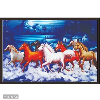 Mad Masters # Canvas Seven Running Horses vastu Painting (UV Textured Print 19x13)