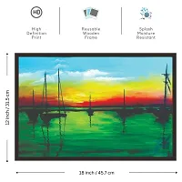 Mad Masters Beautiful Sunset with Boats 1 Piece Wooden Framed Wall Art Painting for Home D?cor-thumb1