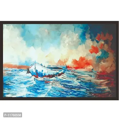 Mad Masters Boat Oil Painting with 1 Piece Wooden Frame for Home D?cor-thumb0